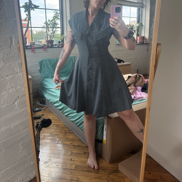 Vintage Novepazio dress from Japan in navy/white polka dot, size approx 2-4 - Picture 3 of 8